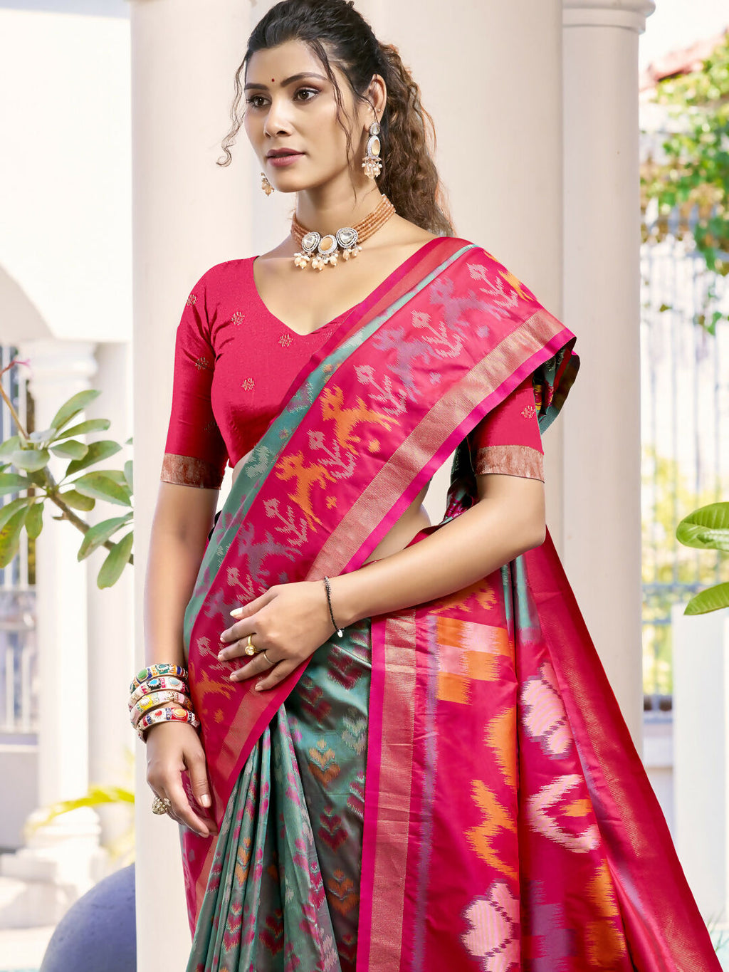 Shree Shyam Fashion Pochampalli Silk Grey Saree - Distacart