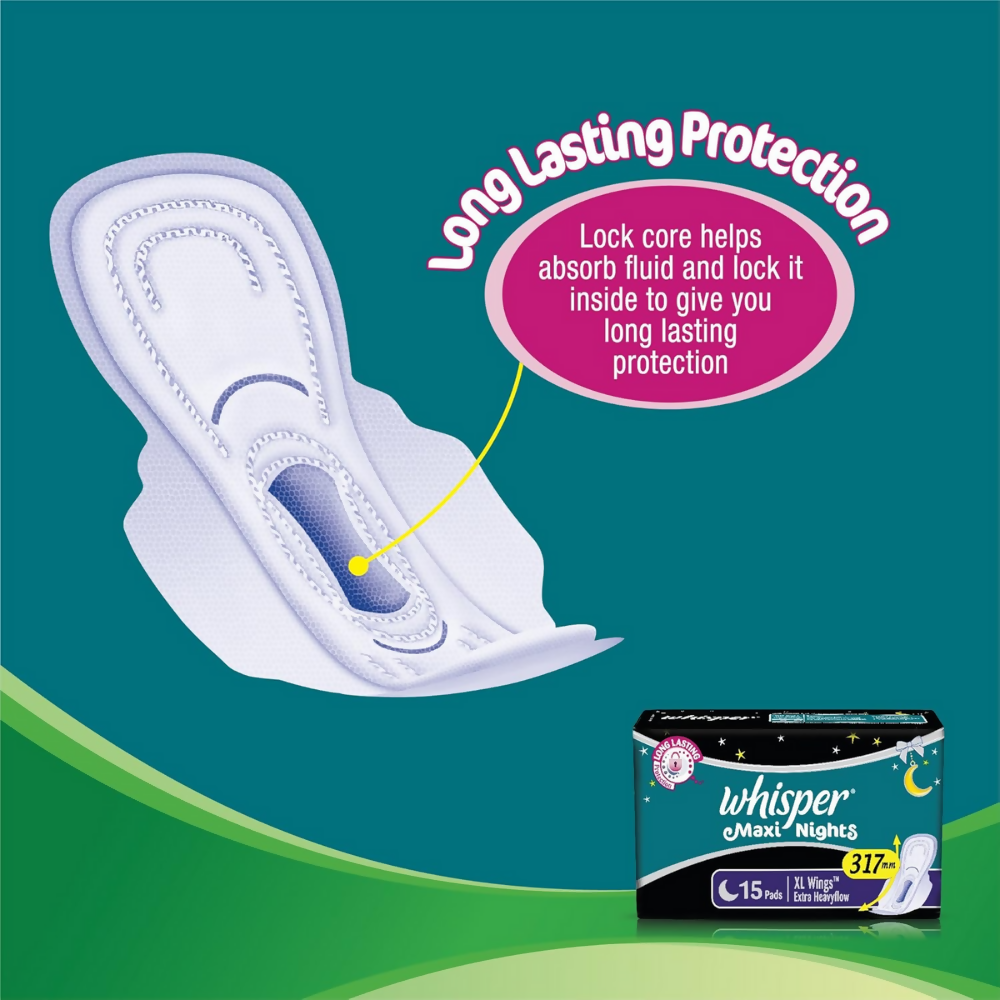 Whisper Maxi Nights Sanitary Pads for Women, XL