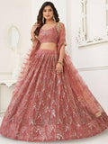 Pink Butterfly Soft Net Embroidery With Real Mirror Work Lehenga Choli - Jihu Culture