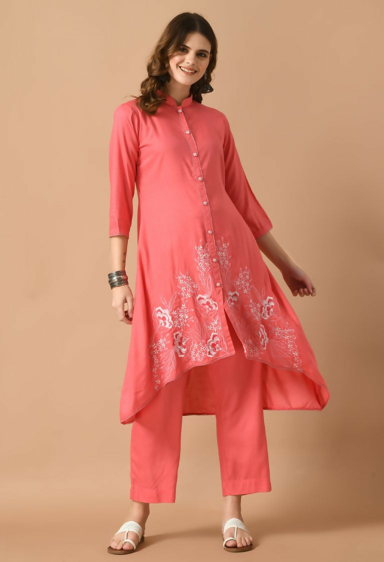 Joban Fashion Coral Cotton Rayon Kurta Set