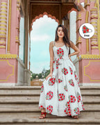 Designer Partywear Printed White Pure Maslin Gown - Anbazaar - Distacart