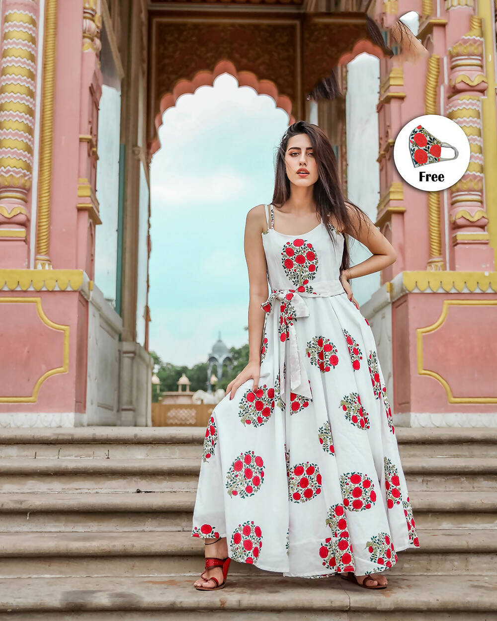 Designer Partywear Printed White Pure Maslin Gown - Anbazaar - Distacart