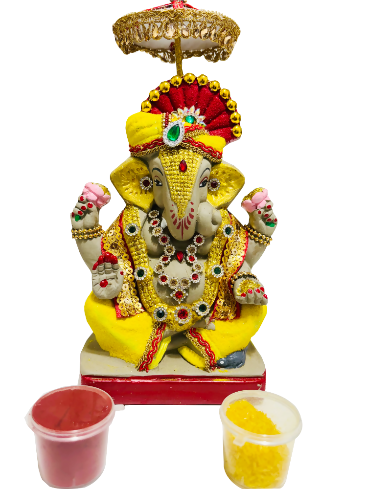 Eco-Friendly Ganesh Idols (Non-Toxic Colors) With Chatri, Akshat & Kumkum