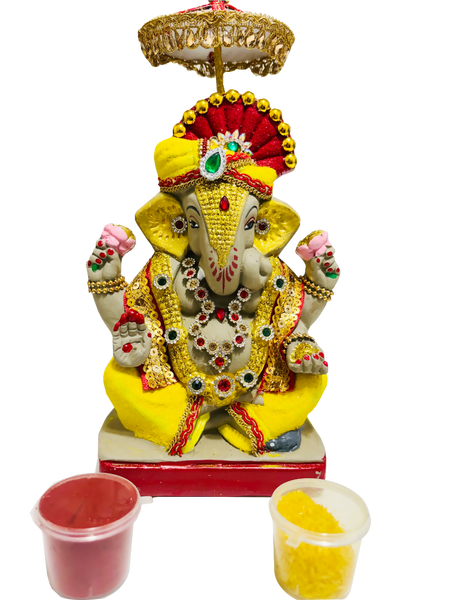 Eco-Friendly Ganesh Idols (Non-Toxic Colors) With Chatri, Akshat & Kumkum