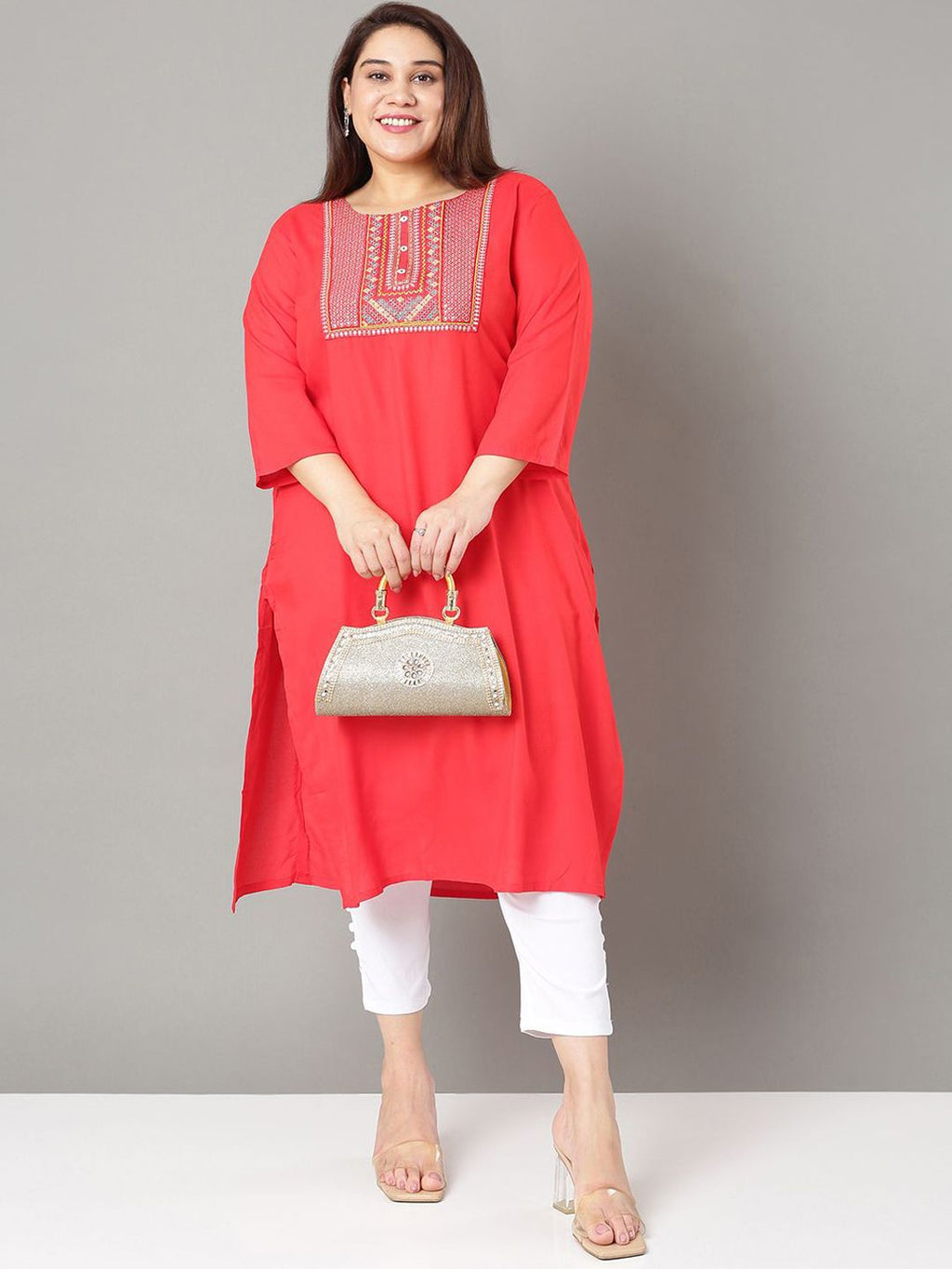 Sztori Floral Embroidered Yoke Design Sequined Straight Kurta