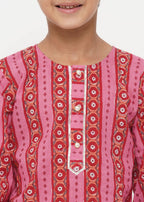 Little Bansi Boys Cotton Striped Kurta with Pearl Buttons & Dhoti -Pink & Cream