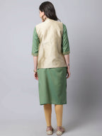 Even Apparels Beige Bansari Silk Open Front Gillet - Distacart