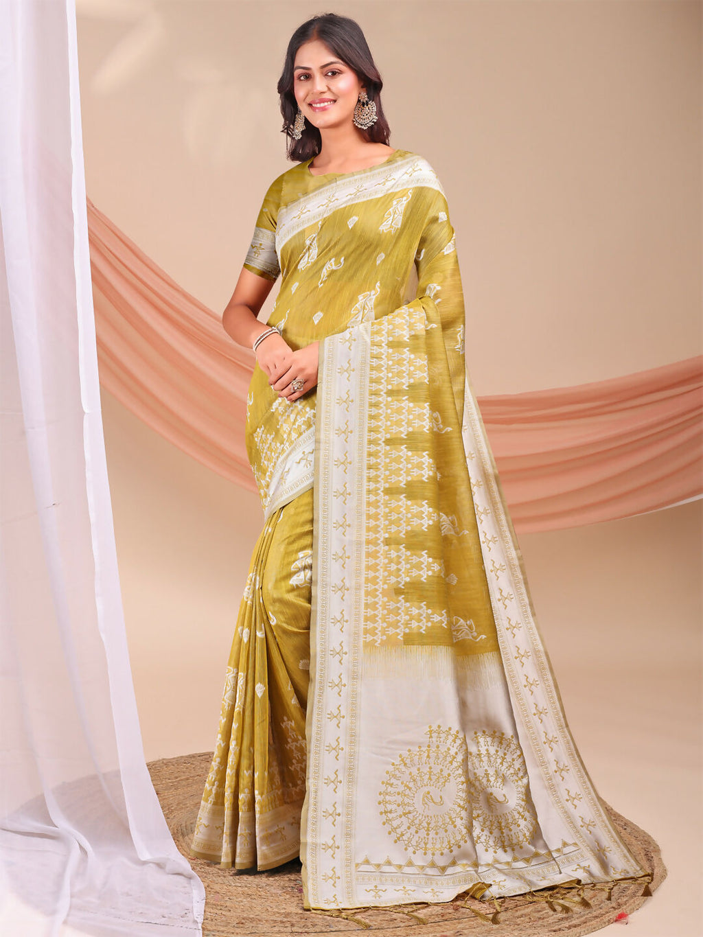 Shree Shyam Fashion Varnika Mustard Linen Cotton Saree