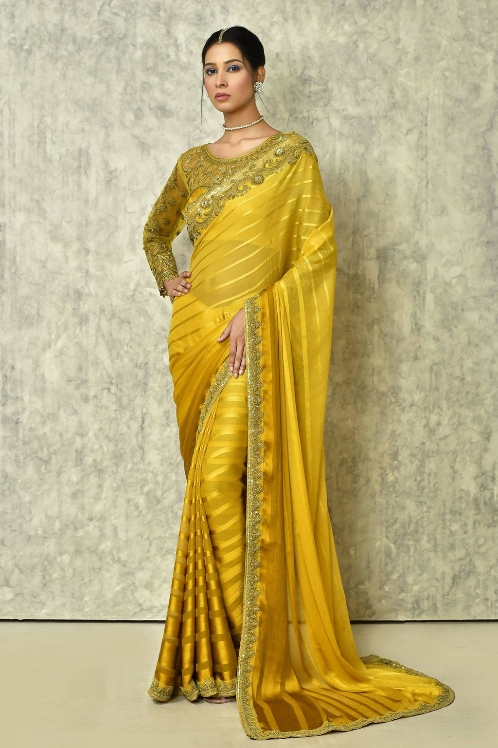 Mustard Silk Solid Designer Saree with Blouse - Purvi