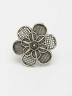 NVR Women's Silver-Toned Floral Shape Adjustable Finger Ring