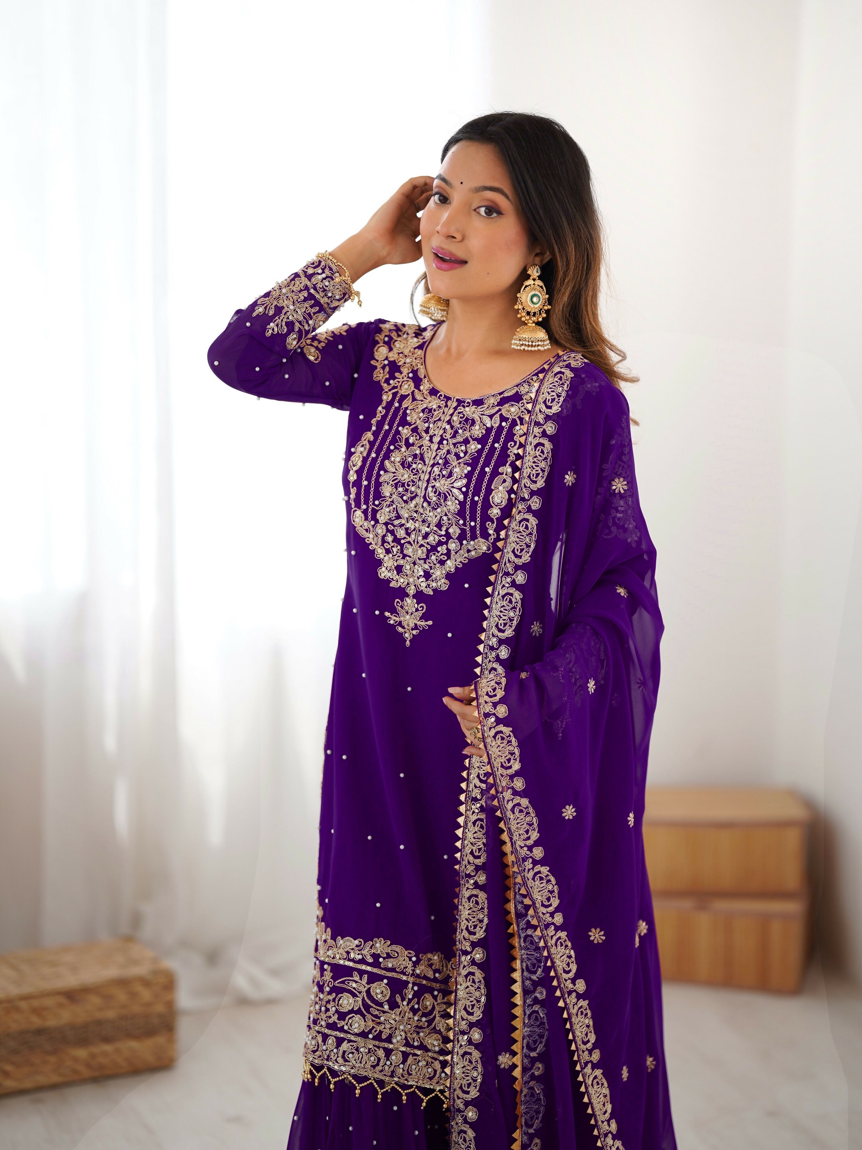 Lehenga Mart Designer Sharara Suit With Kurta, Sharara, Dupatta For Women-Purple - Distacart