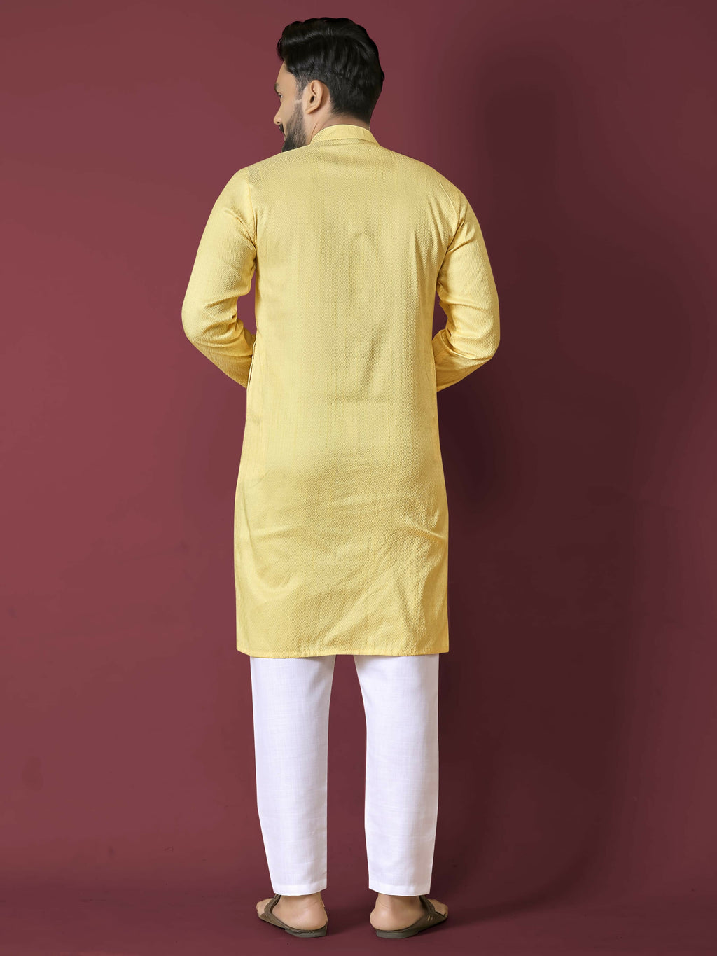 Anaita Yellow Solid Soft Jacquard Silk Straight Kurta