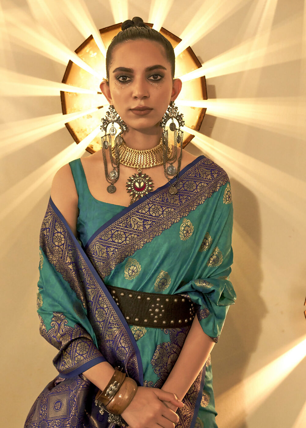 Trendy Weaving Silk Teal Green Designer Saree - Emponline