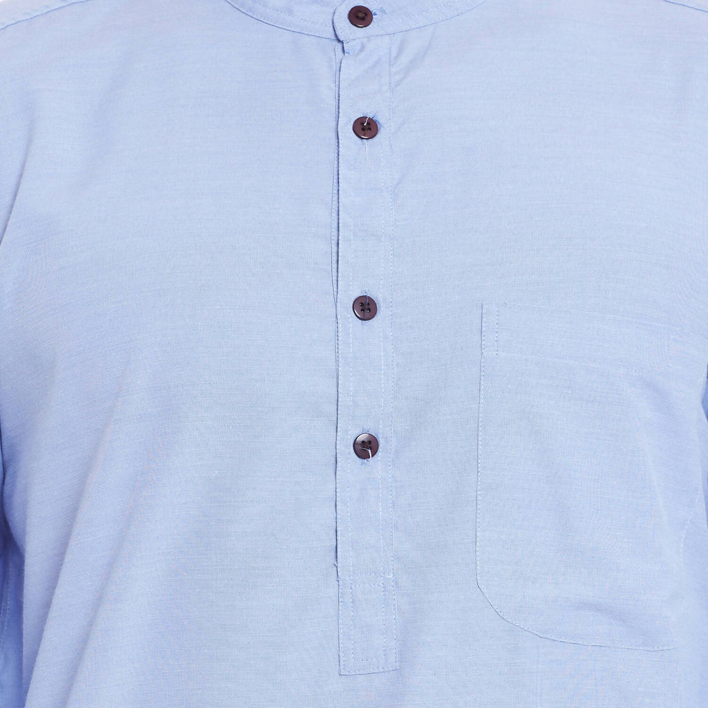 Even Apparels Blue Color Pure Cotton Men's Kurta With Band Collar - Distacart