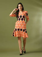 Myshka Women's Multi Printed Shirt Collar Fit and Flare Party Dress - Distacart