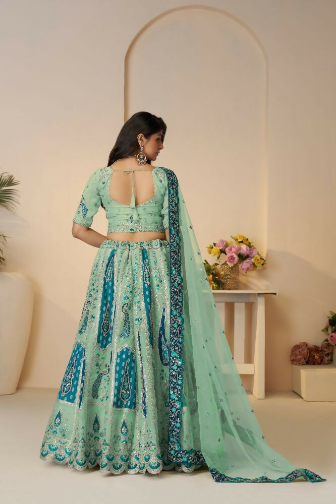 Kesar Fab Sky-Blue Banarasi Silk Embroidered Lehenga
