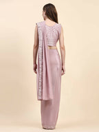Pink Silk Satin Solid Ready to wear Saree with stitched Blouse - Satiksha