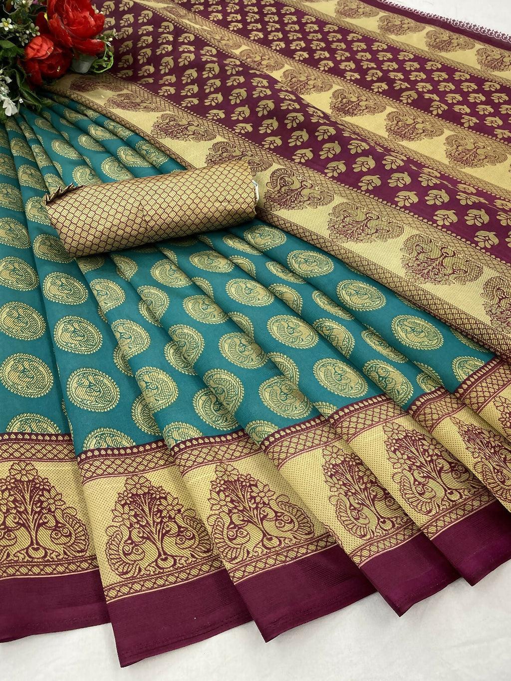 Vamika Rama Green Printed Art Silk Saree