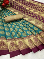 Vamika Rama Green Printed Art Silk Saree