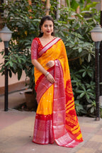 Orange Jute Silk Ethnic Motifs Saree with Unstitched Blouse - Hiral Fashion