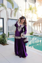 Joban Fashion Purple Velvet Embroidery Sequence Work Readymade Kurta Set - Distacart