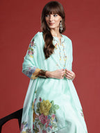 Indo Era Floral Embroidered Thread Work Kurta with Trousers & With Dupatta - Distacart