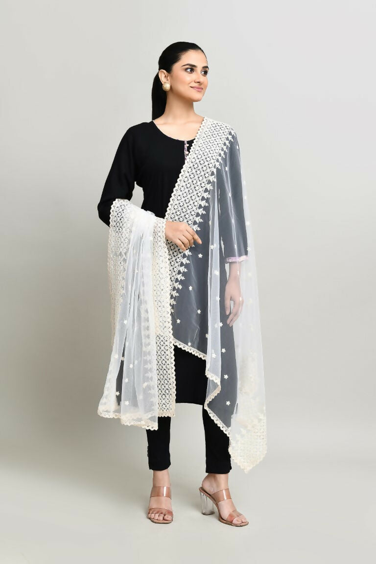 Joban Fashion White Cotton Embroidery Work Pakistani Karanchi Dupatta