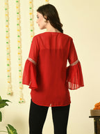 Myshka Women's Red Embroidered Party Fusion Top