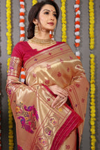 Jyoti Fashion Women's Maroon Paithani Silk Zari Woven Saree with Blouse