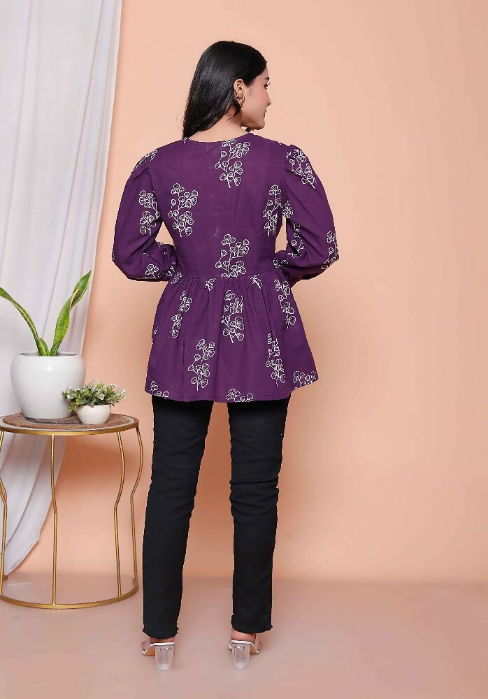 Miravan Womens Cotton Butterfly Style Floral Print V-Neck Top