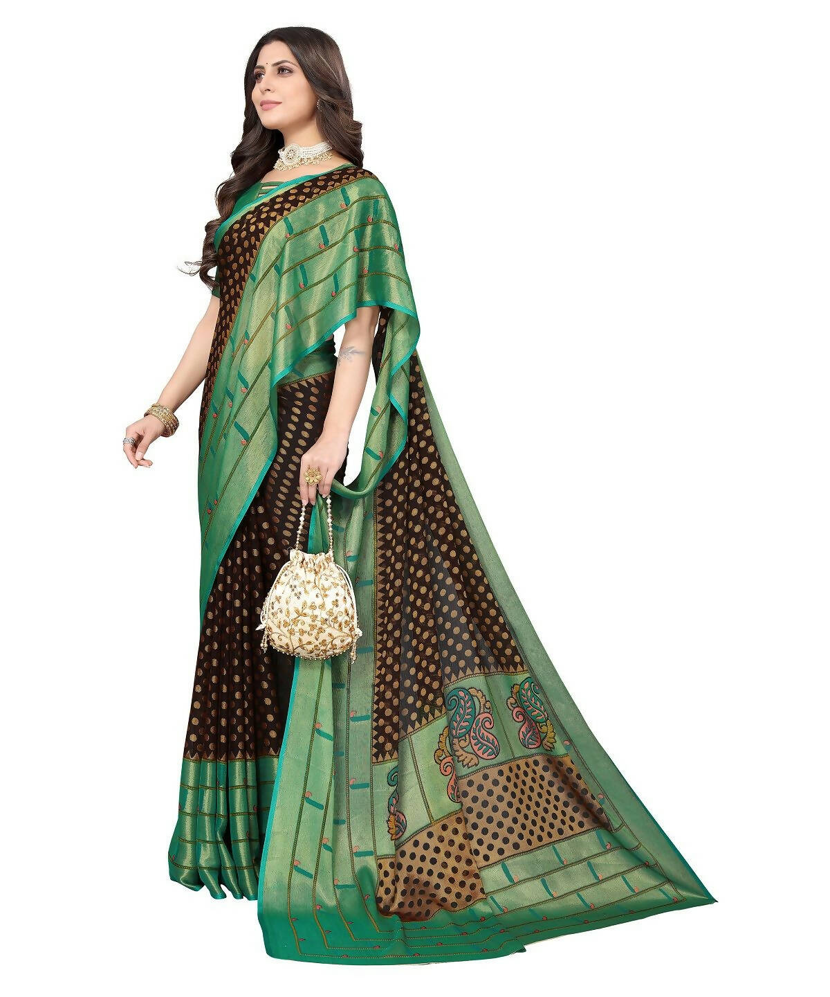 Vamika Black Chiffon Brasso Bollywood Style Woven Saree (DIMPLE BLACK) - Distacart
