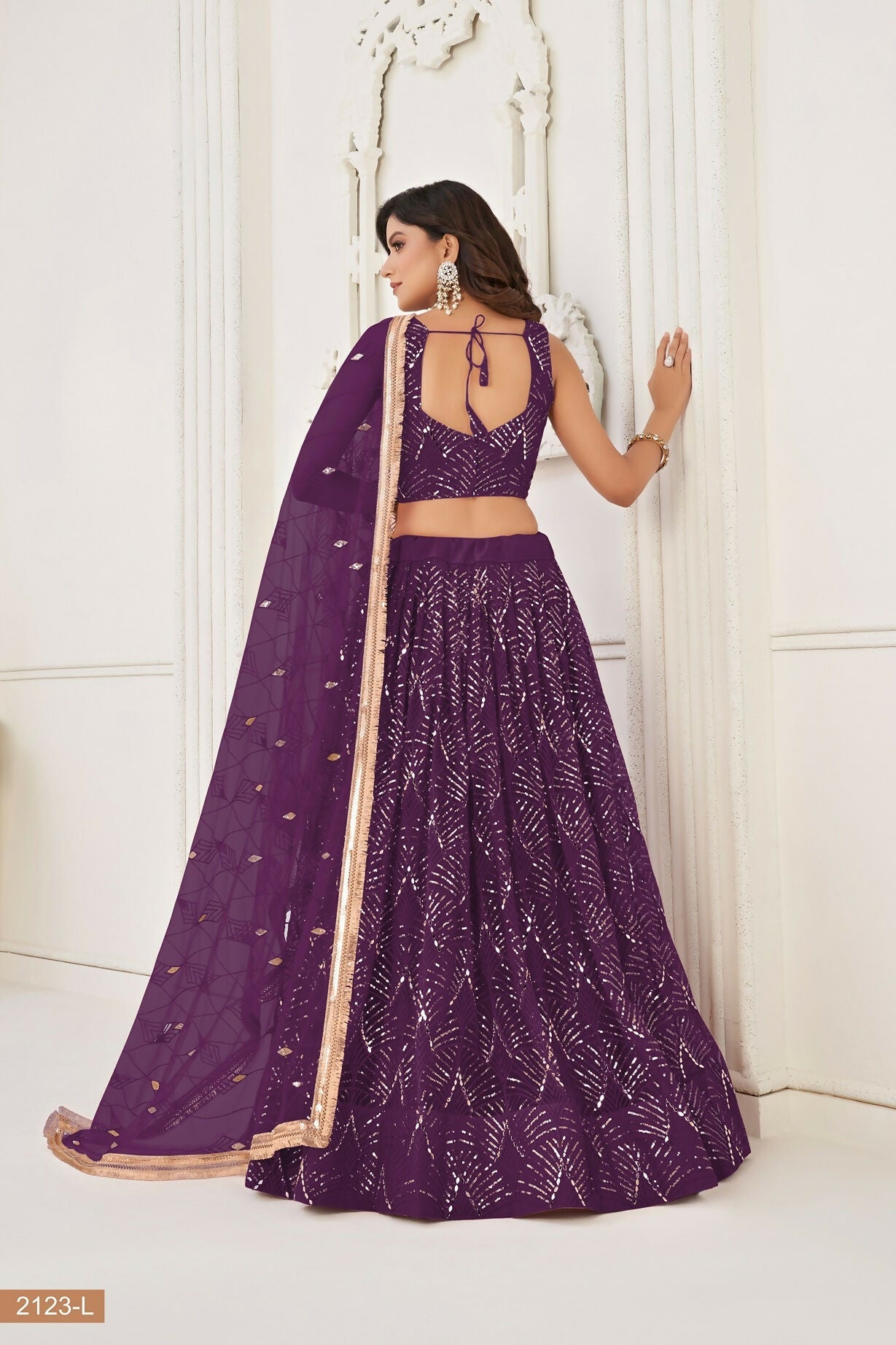 Eilara Wine Thread Sequin Embroidered Net Lehenga Set