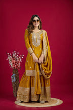 Lehenga Mart Chinnon Silk Embroidery Sequence Work Top-Palazzo And Dupatta Set - Distacart