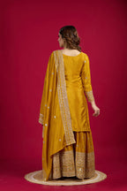 Lehenga Mart Chinnon Silk Embroidery Sequence Work Top-Palazzo And Dupatta Set - Distacart