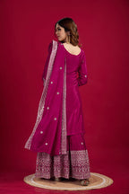 Lehenga Mart Chinnon Silk Embroidery Sequence Work Top-Palazzo And Dupatta Set - Distacart