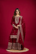 Lehenga Mart Chinnon Silk Embroidery Sequence Work Top-Palazzo And Dupatta Set - Distacart