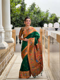 Vedant Vastram Soft Litchi Silk Paithani Jacquard Saree - Green