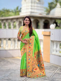 Vedant Vastram Soft Litchi Silk Paithani Jacquard Saree - Parrot