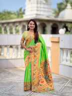 Vedant Vastram Soft Litchi Silk Paithani Jacquard Saree - Parrot