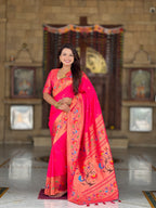 Vedant Vastram Soft Litchi Silk Paithani Jacquard Saree - Pink