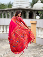 Vedant Vastram Soft Litchi Silk Paithani Jacquard Saree - Pink