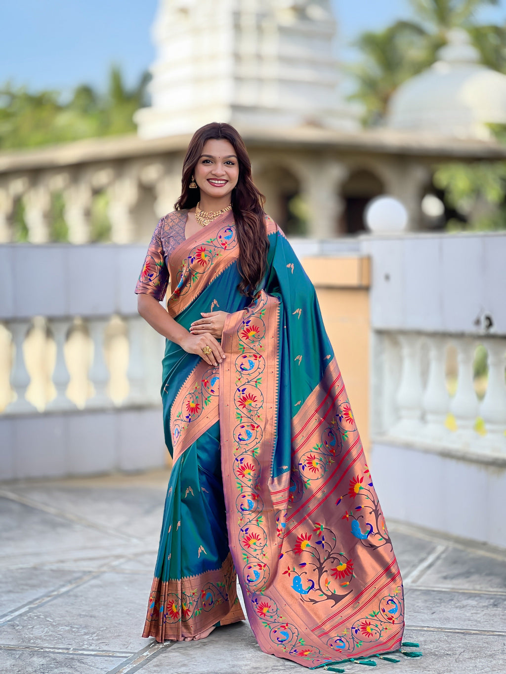 Vedant Vastram Soft Litchi Silk Paithani Jacquard Saree - Teledrama.