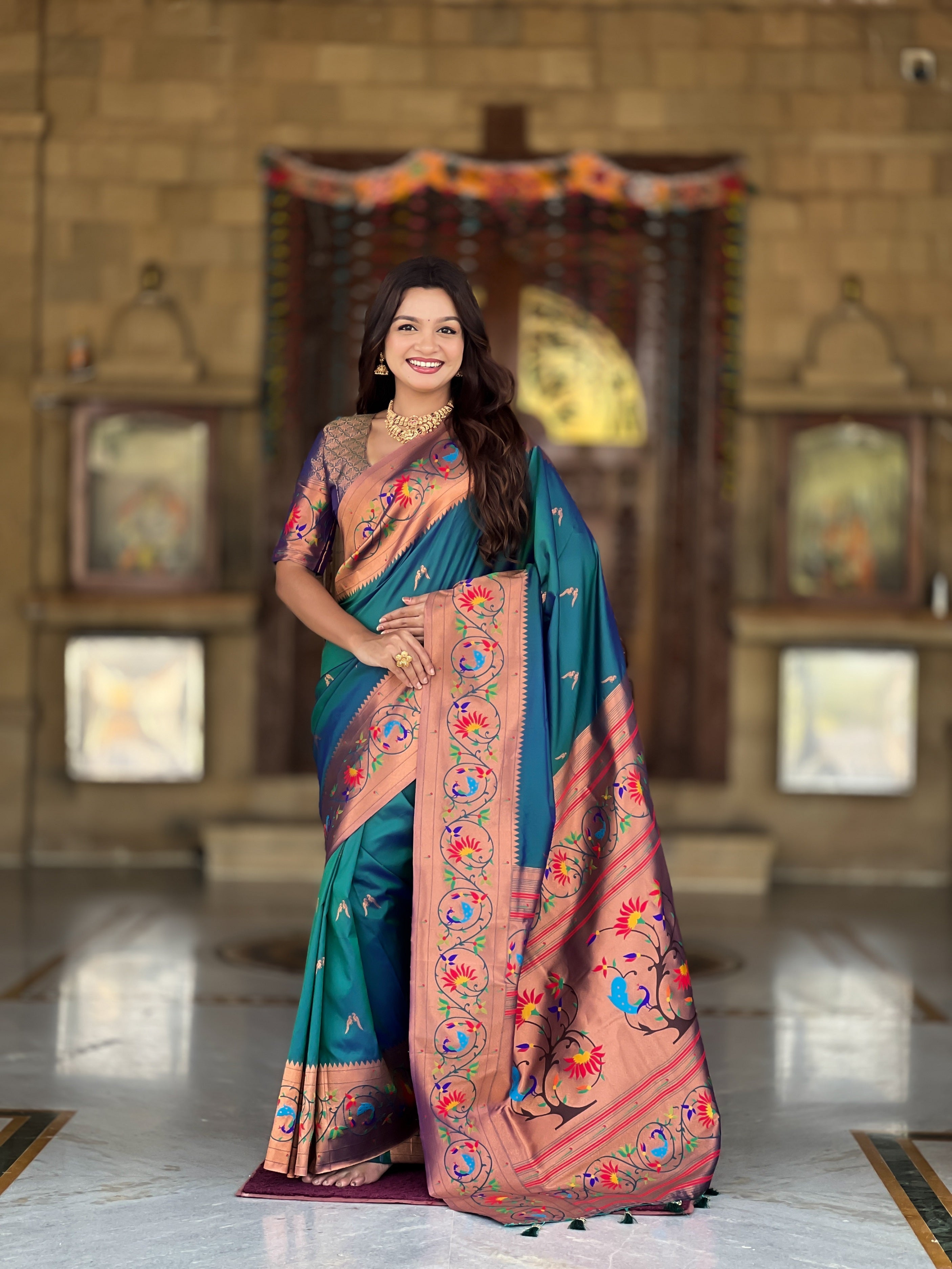 Vedant Vastram Soft Litchi Silk Paithani Jacquard Saree - Teledrama.