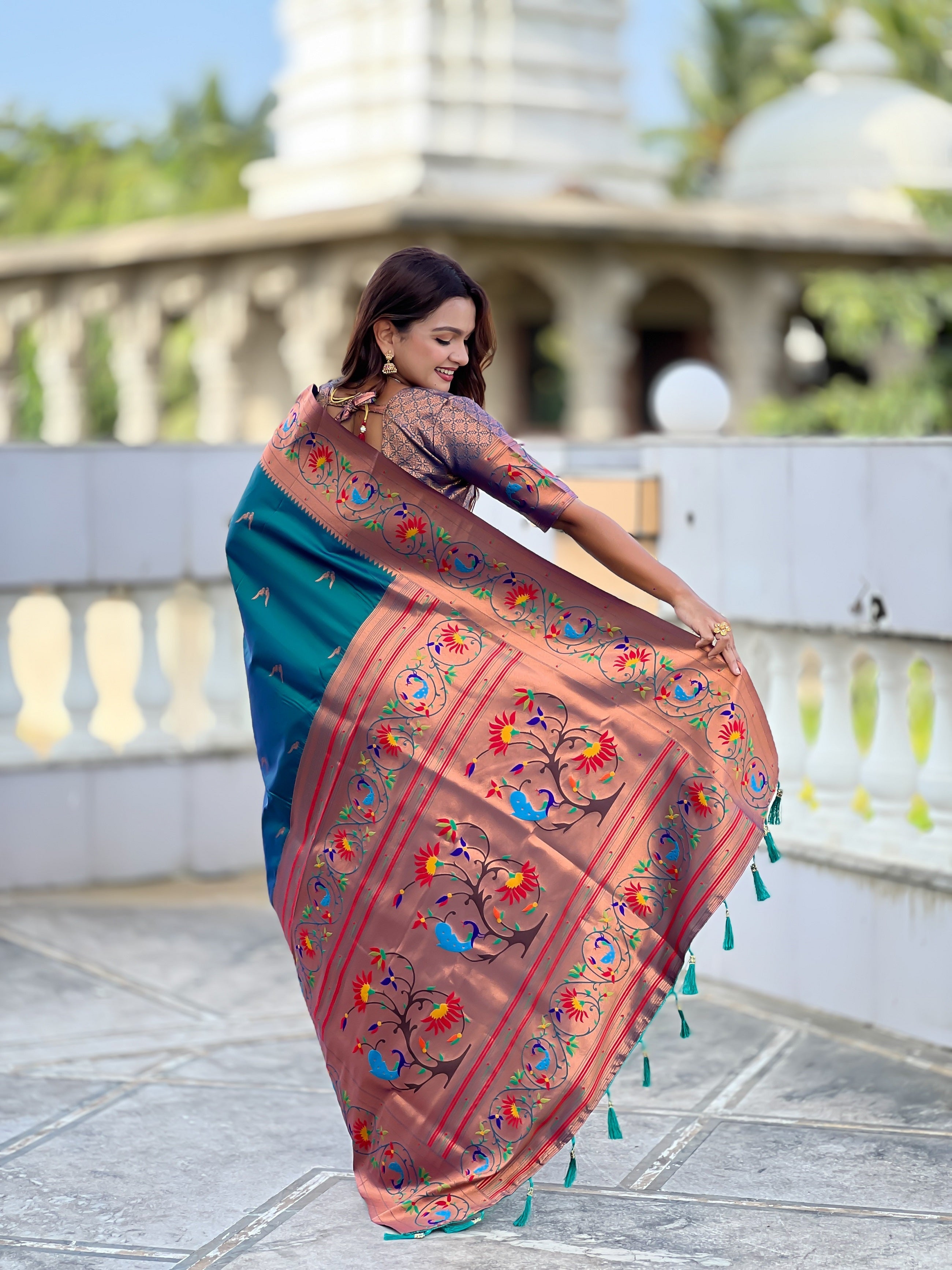 Vedant Vastram Soft Litchi Silk Paithani Jacquard Saree - Teledrama.