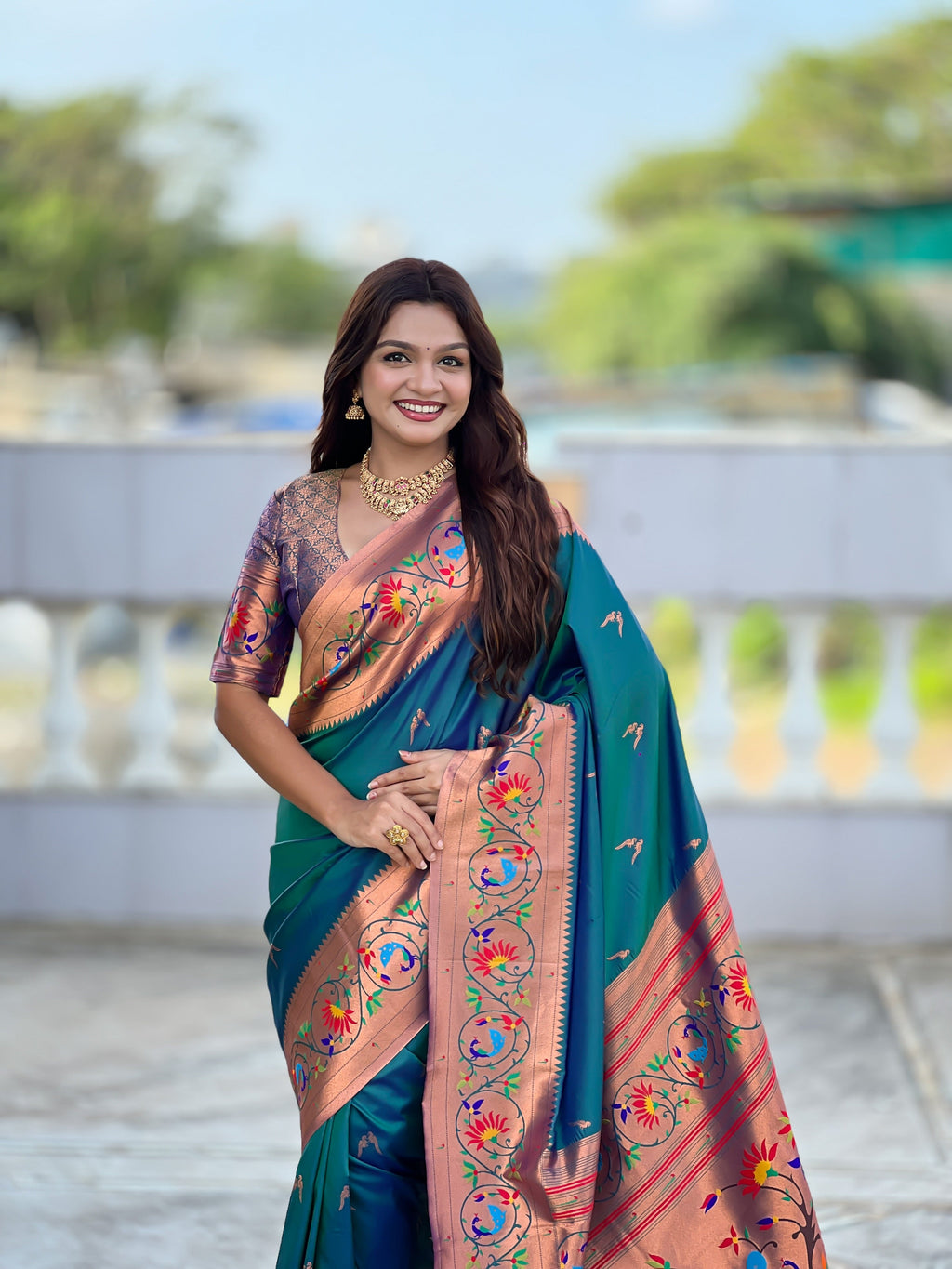 Vedant Vastram Soft Litchi Silk Paithani Jacquard Saree - Teledrama.