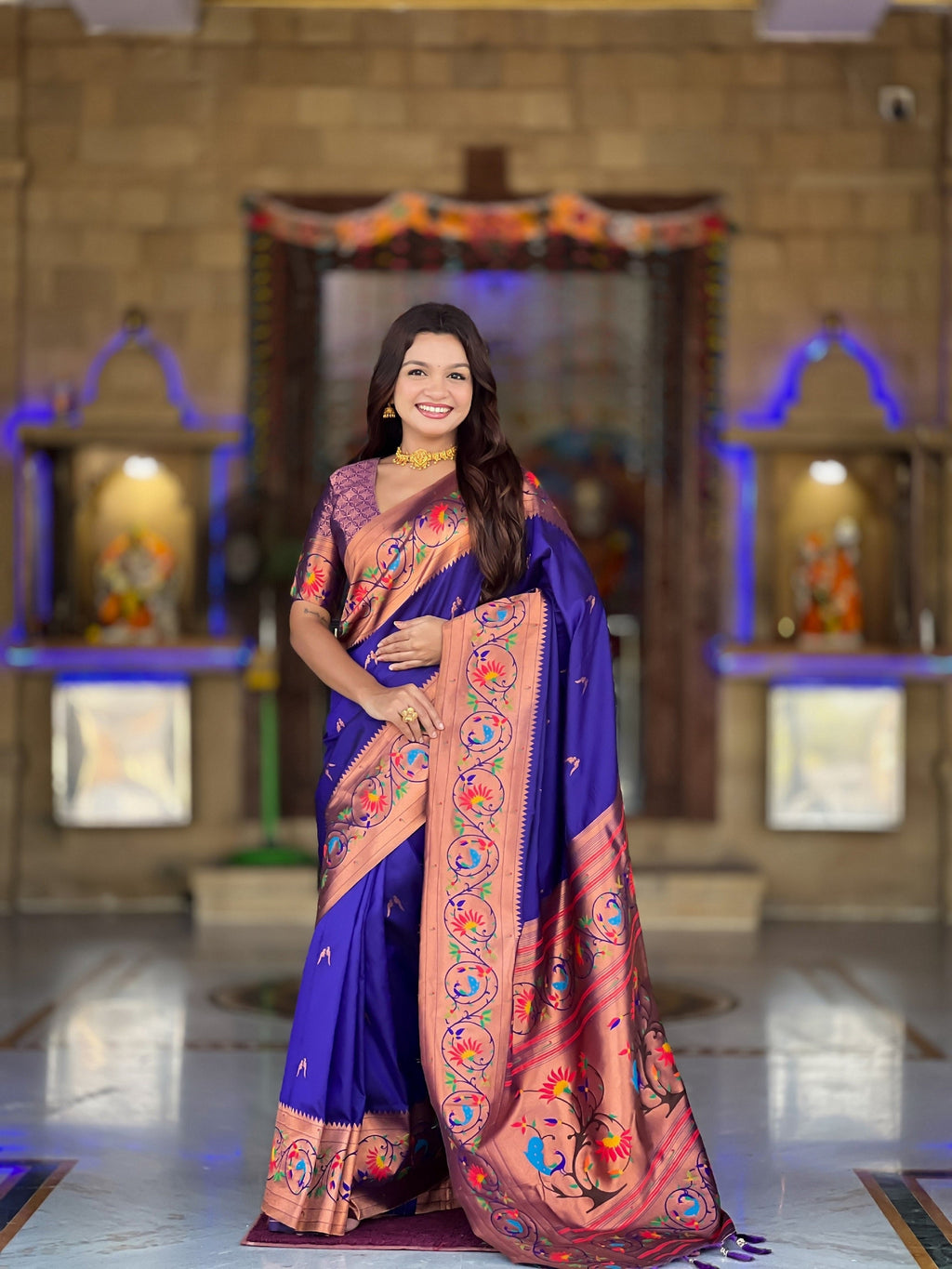 Vedant Vastram Soft Litchi Silk Paithani Jacquard Saree - Violet