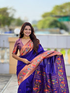 Vedant Vastram Soft Litchi Silk Paithani Jacquard Saree - Violet