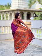 Vedant Vastram Soft Litchi Silk Paithani Jacquard Saree - Wine