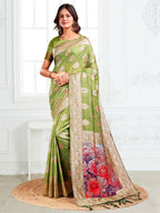 Shree Shyam Fashion Linen Cotton Green Saree - Distacart
