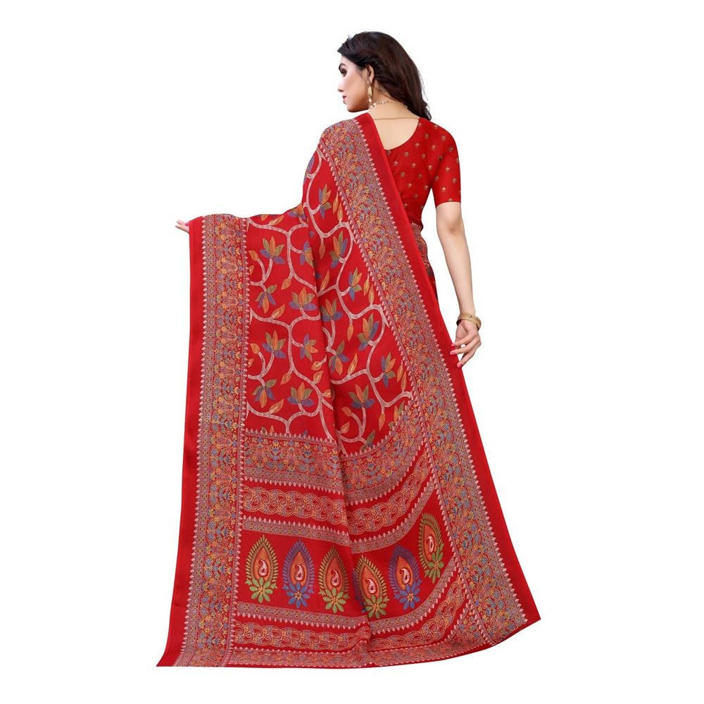 Printed Jute Silk Red Saree